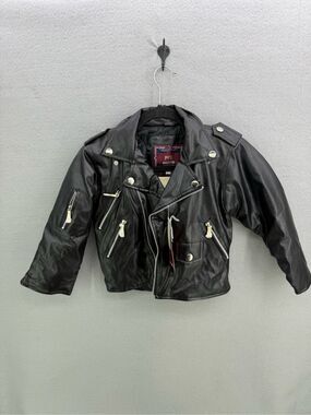 Deadstock Vintage PFG Youth Moto Coat Jacket Black Size 3 Faux Leather Biker Hal
